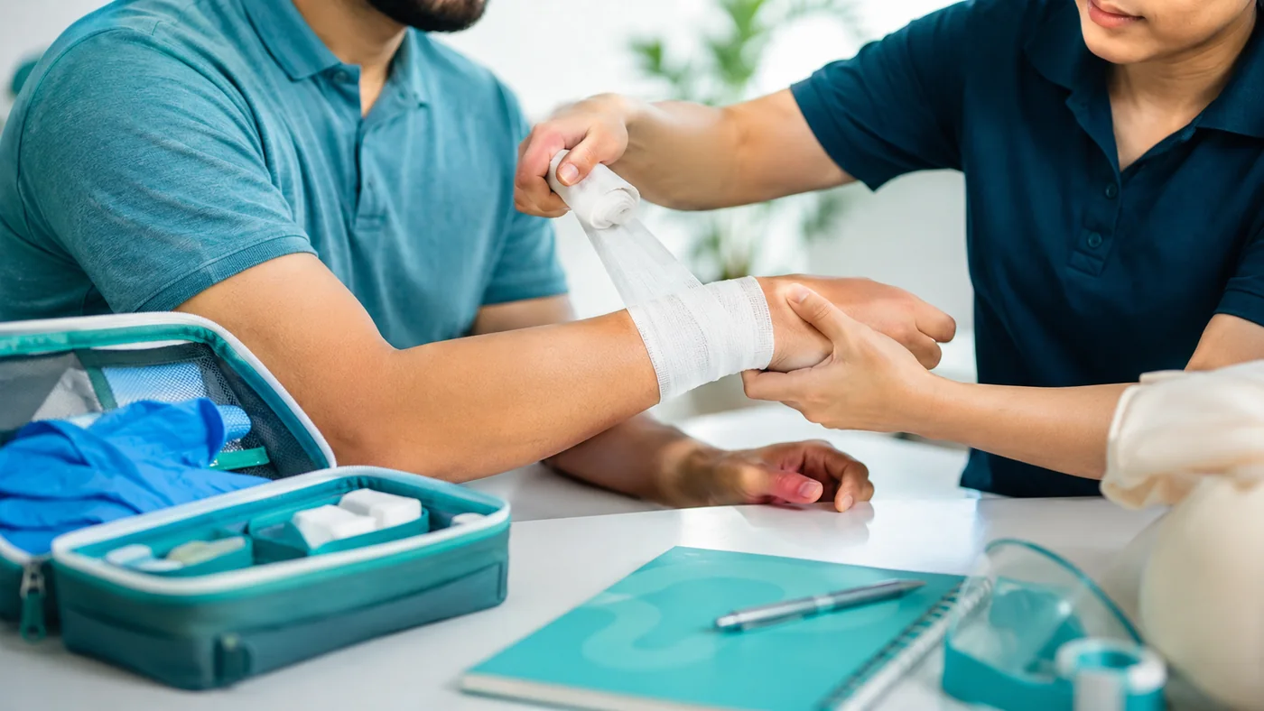 Hands-on first aid bandaging training